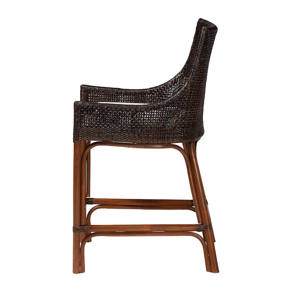 Petra Natural Rattan Counter Stool - Handwoven Wicker Accent Stool, Espresso. Picture 3