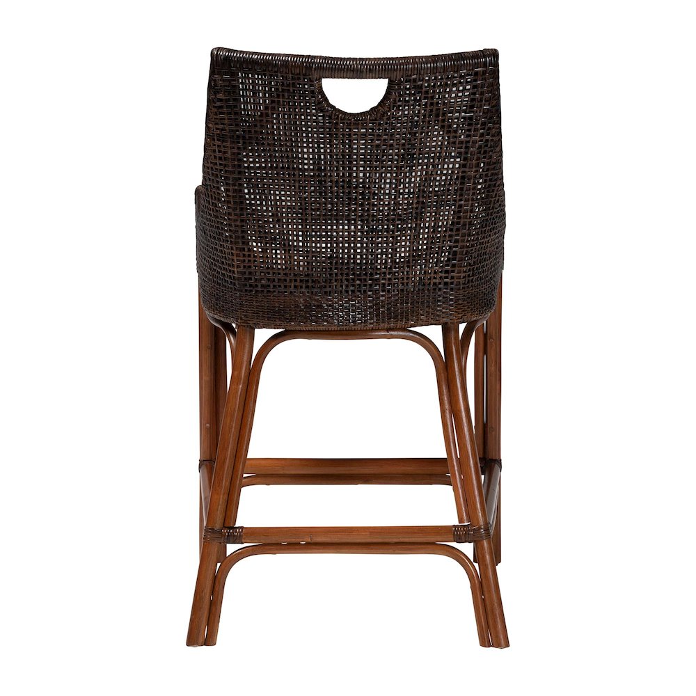 Petra Natural Rattan Counter Stool - Handwoven Wicker Accent Stool, Espresso. Picture 4