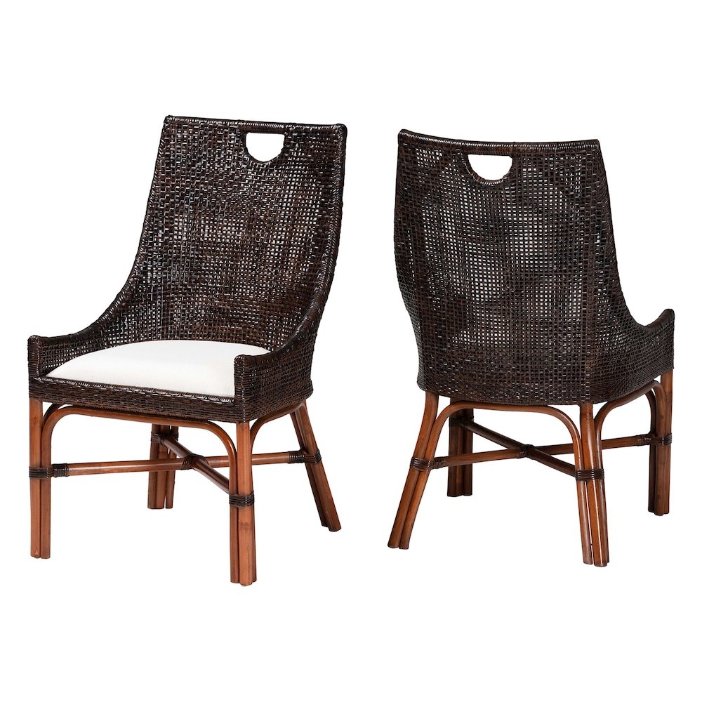 Petra Natural Rattan 2-Piece Dining Chair Set - Handwoven Wicker, Espresso. Picture 1