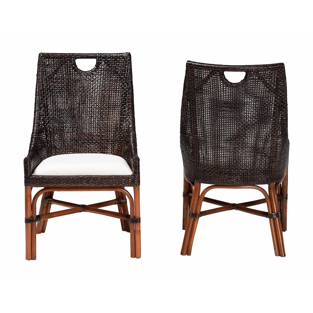 Petra Natural Rattan 2-Piece Dining Chair Set - Handwoven Wicker, Espresso. Picture 2
