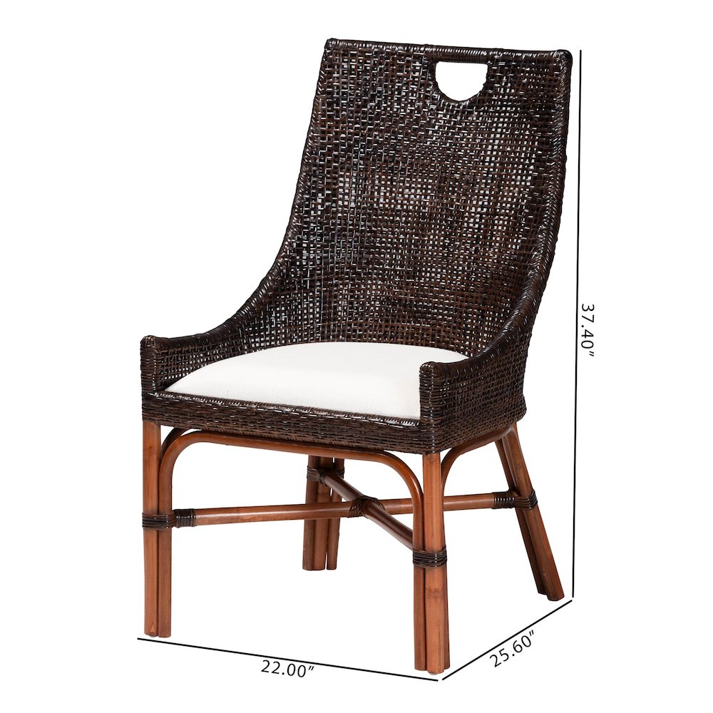 Petra Natural Rattan 2-Piece Dining Chair Set - Handwoven Wicker, Espresso. Picture 8