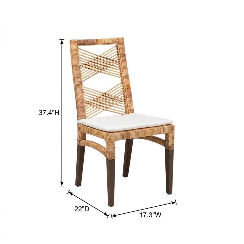 Rattan Dining Chair, White/Natural Brown. Picture 5