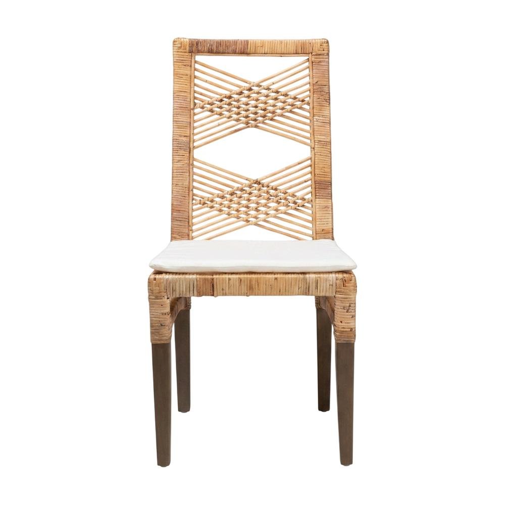 Rattan Dining Chair, White/Natural Brown. Picture 1