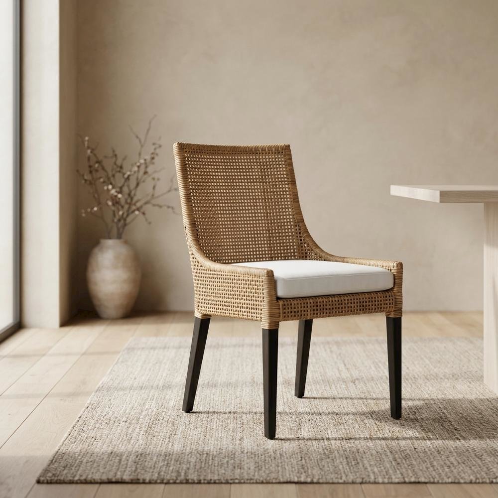Rattan Dining Chair, White/Natural Brown. Picture 3