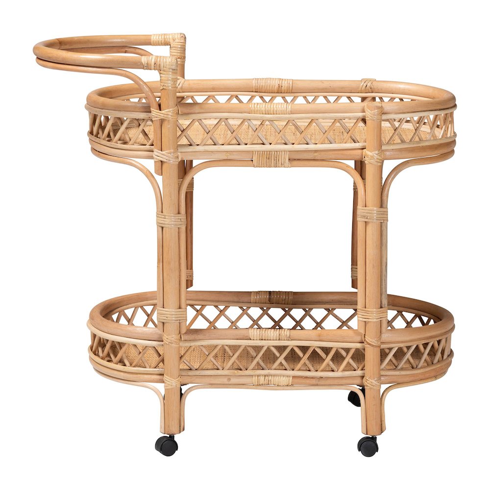 Raul Natural Rattan Kitchen Cart - 2-Tier Handwoven Wicker Storage Trolley with. Picture 2
