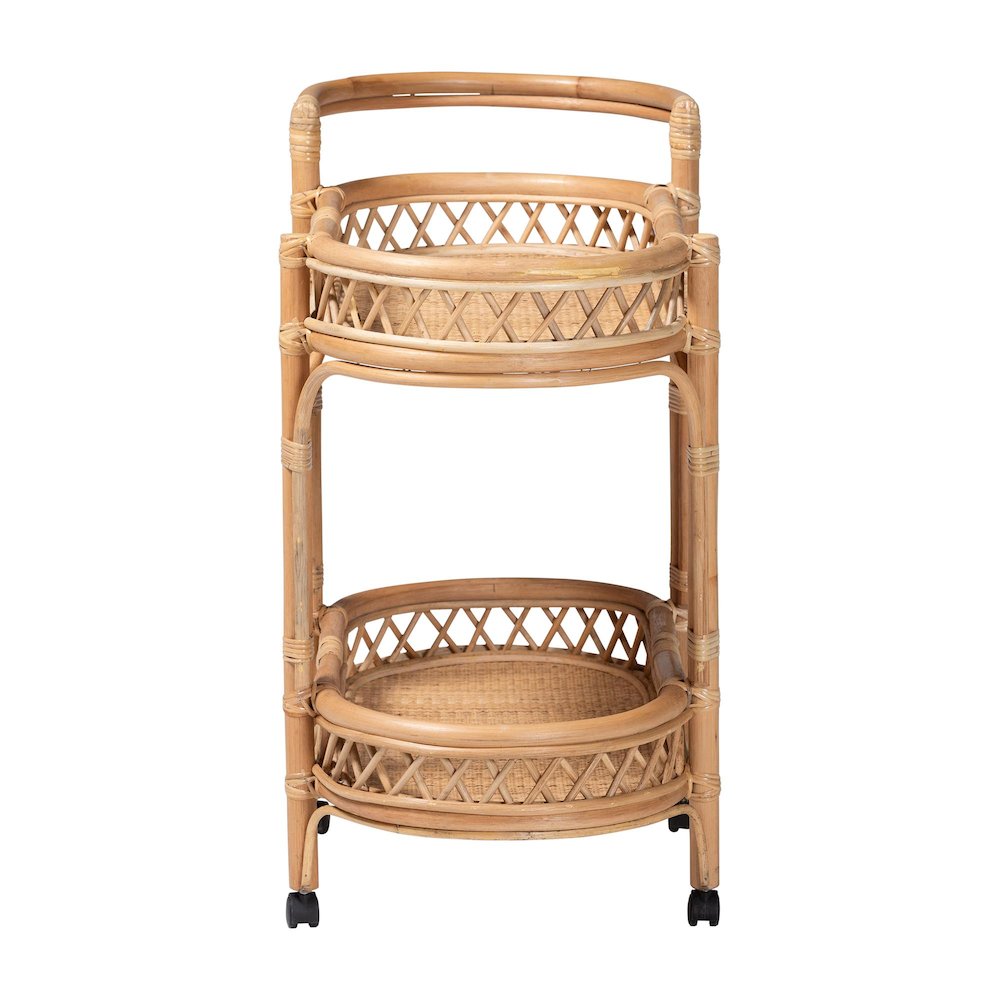 Raul Natural Rattan Kitchen Cart - 2-Tier Handwoven Wicker Storage Trolley with. Picture 3