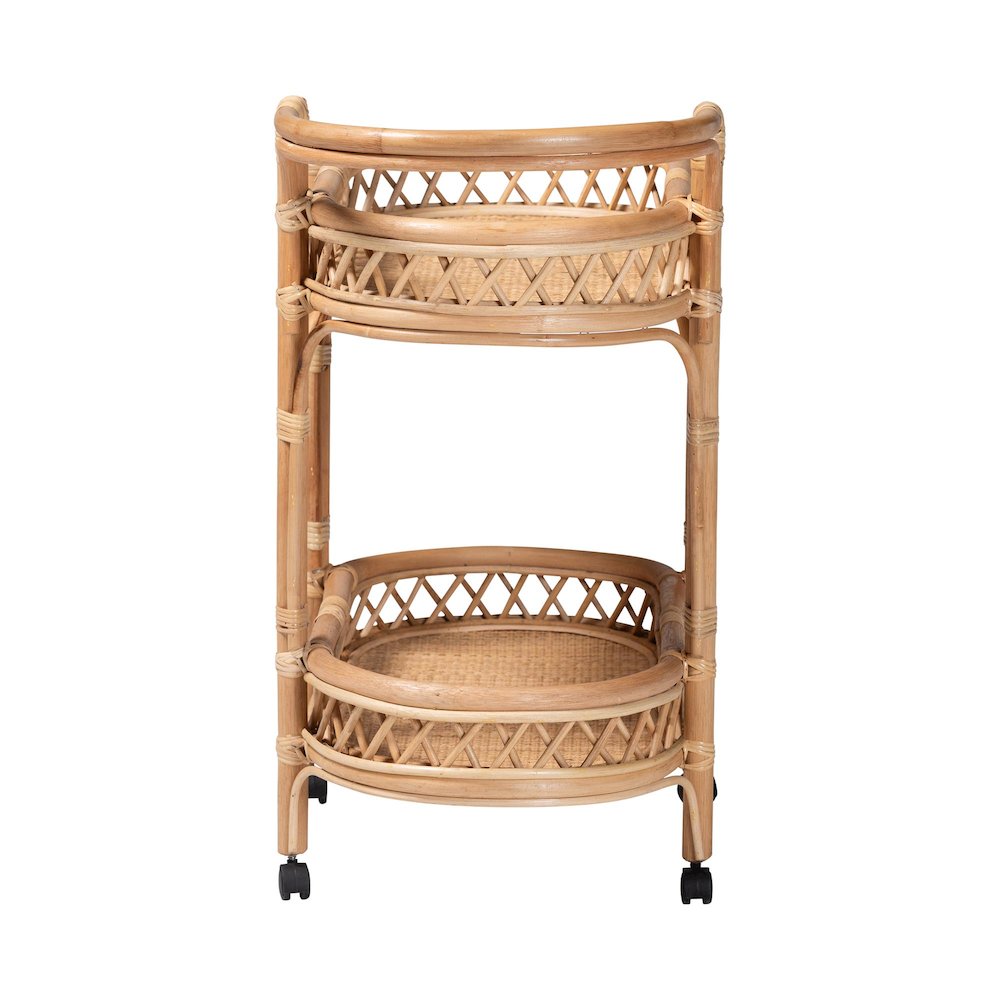 Raul Natural Rattan Kitchen Cart - 2-Tier Handwoven Wicker Storage Trolley with. Picture 4