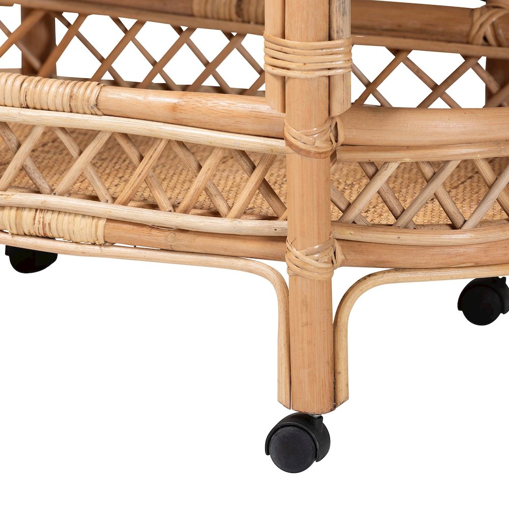 Raul Natural Rattan Kitchen Cart - 2-Tier Handwoven Wicker Storage Trolley with. Picture 6