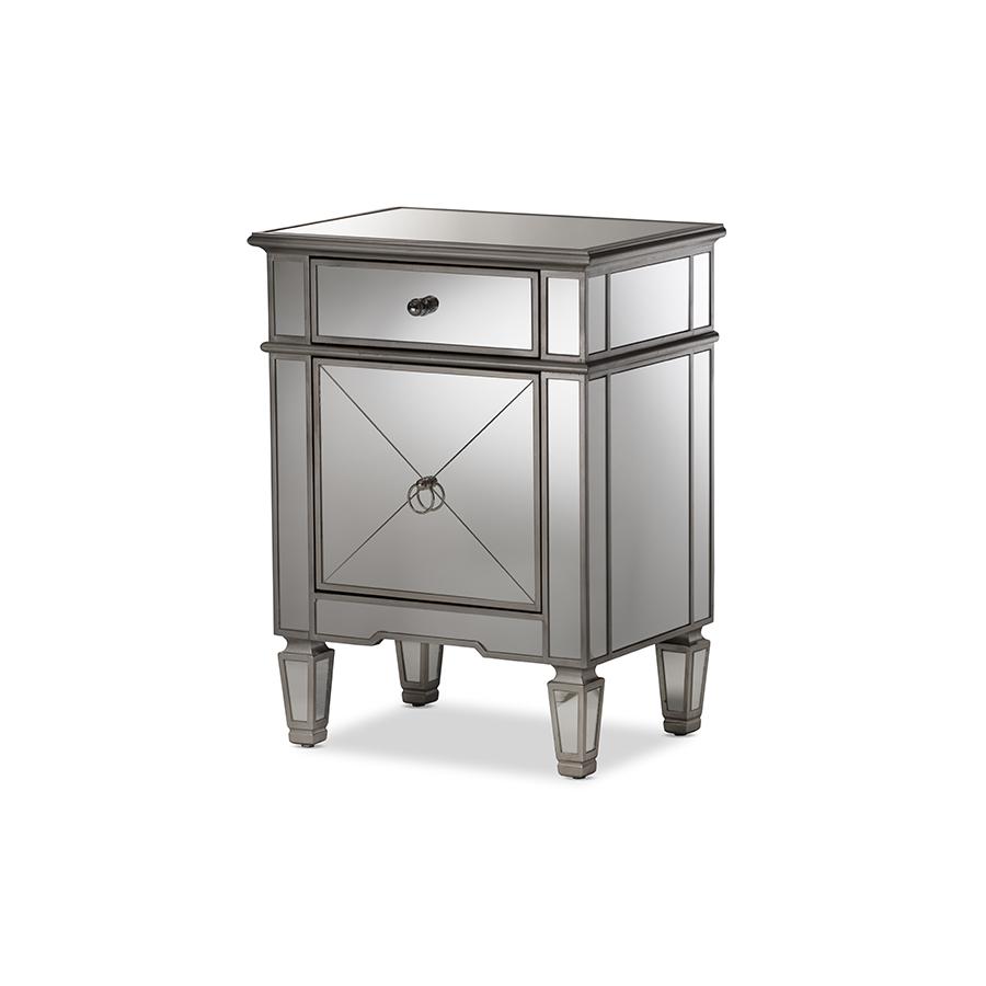 Baxton Studio Claudia Hollywood Regency Glamour Style Mirrored End Table. Picture 1