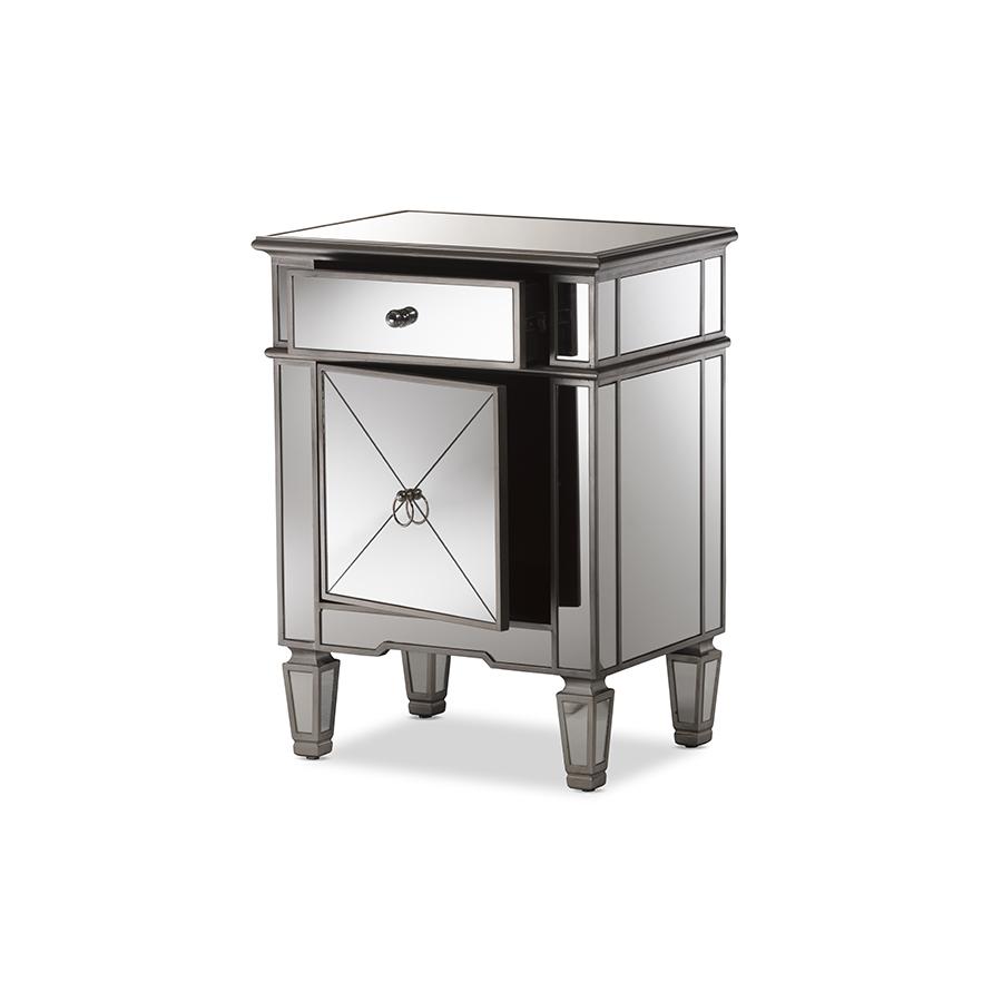 Baxton Studio Claudia Hollywood Regency Glamour Style Mirrored End Table. Picture 2