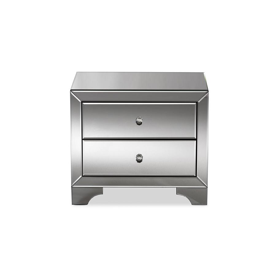 Baxton Studio Farrah Hollywood Regency Glamour Style Mirrored 2-Drawer End Table. Picture 3