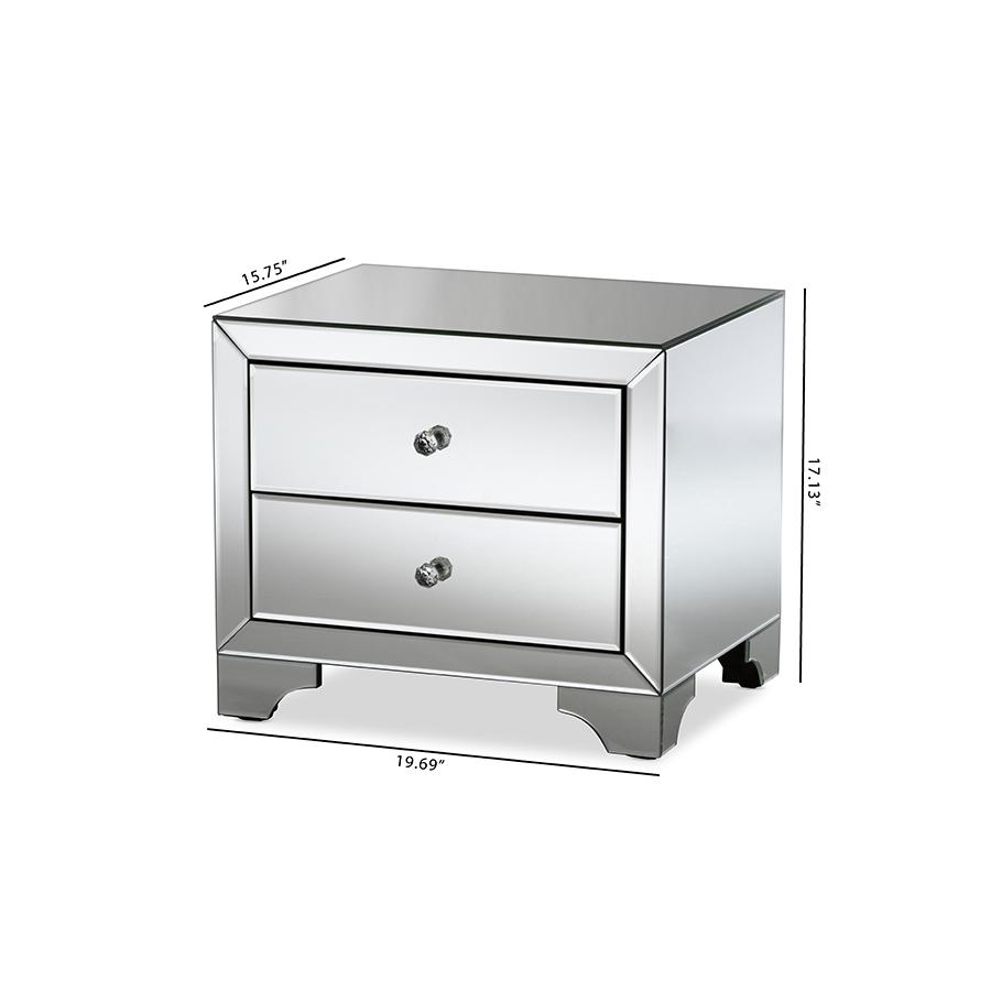 Baxton Studio Farrah Hollywood Regency Glamour Style Mirrored 2-Drawer End Table. Picture 7