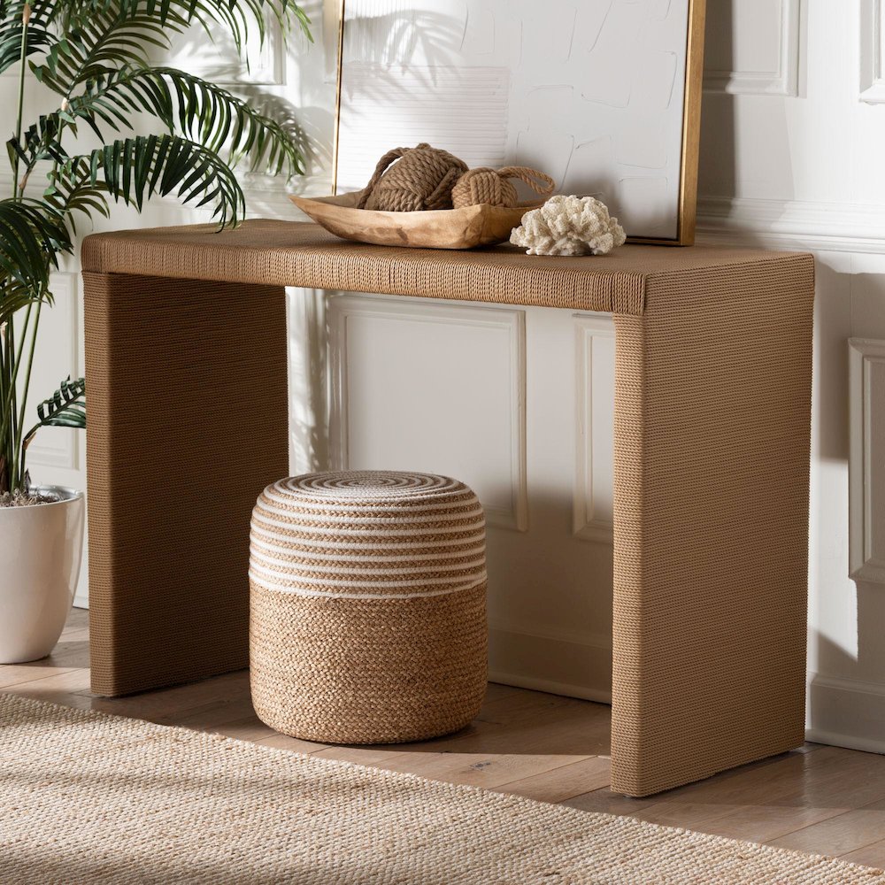 Salve Woven Seagrass Console Table - Handwoven Wicker Waterfall Accent Table. Picture 6