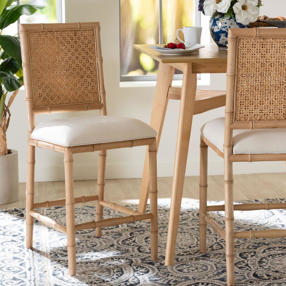 Sandy Wood & Rattan Counter Stool. Picture 3