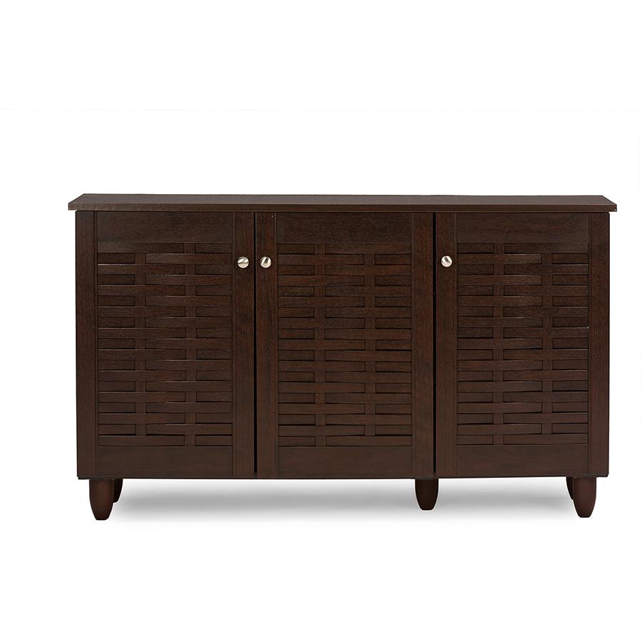 3-Door Dark Brown Wooden Entryway Shoes Storage Cabinet. Picture 6