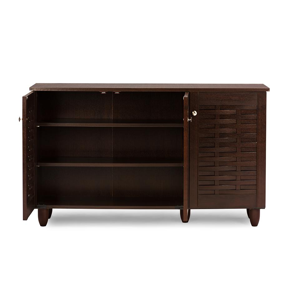 3-Door Dark Brown Wooden Entryway Shoes Storage Cabinet. Picture 1