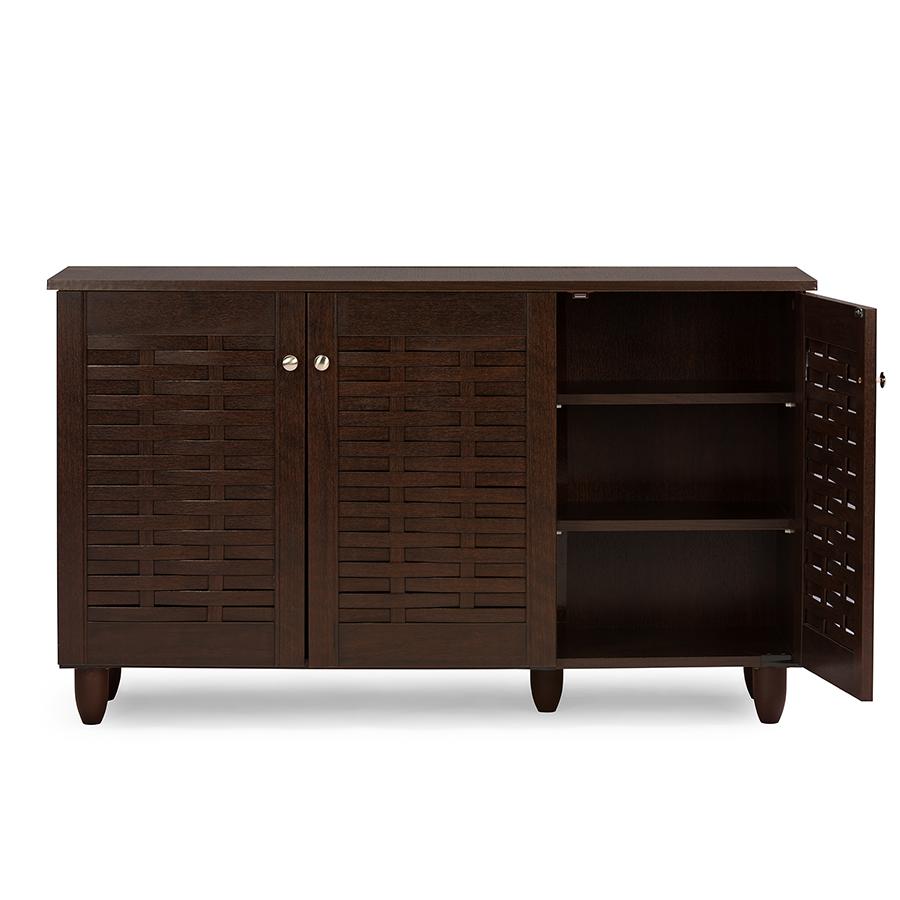 3-Door Dark Brown Wooden Entryway Shoes Storage Cabinet. Picture 2