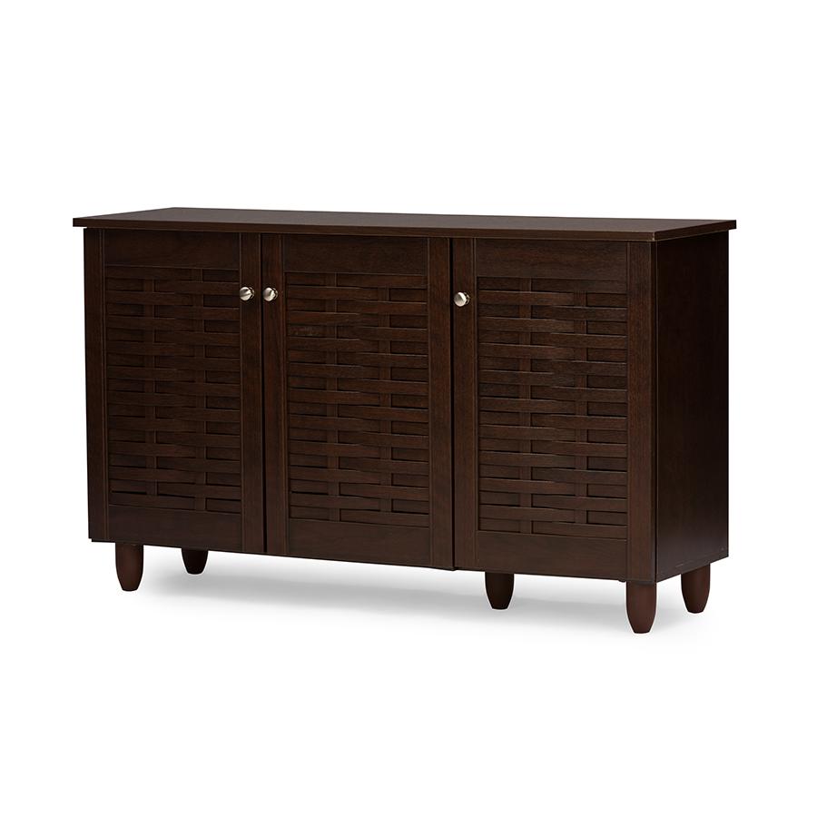 3-Door Dark Brown Wooden Entryway Shoes Storage Cabinet. Picture 3