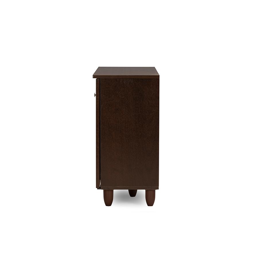 3-Door Dark Brown Wooden Entryway Shoes Storage Cabinet. Picture 4