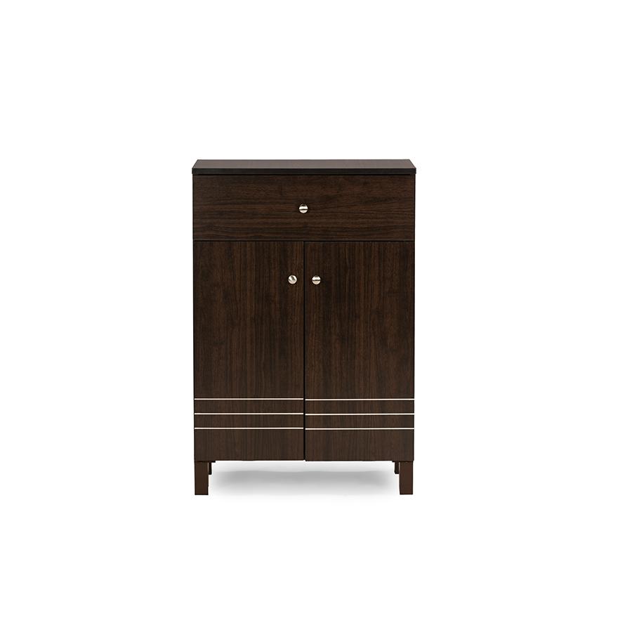 Baxton Studio Felda Dark Brown Modern Shoe Cabinet with 2 Doors and Drawer. Picture 6