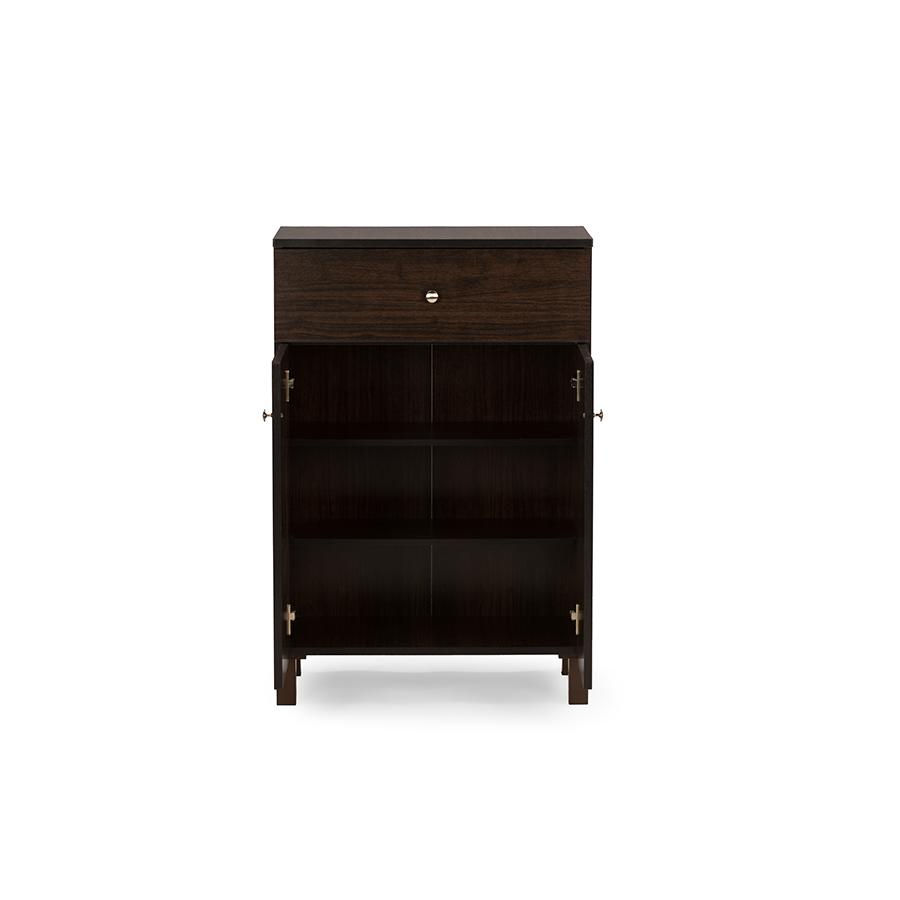 Baxton Studio Felda Dark Brown Modern Shoe Cabinet with 2 Doors and Drawer. Picture 1