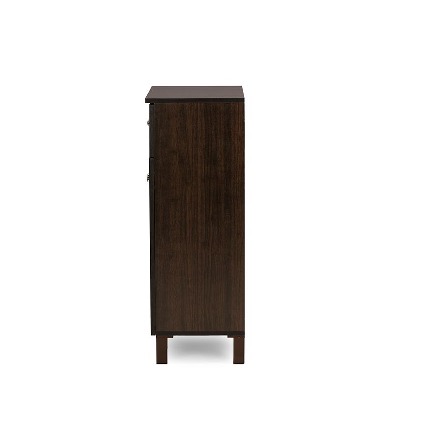 Baxton Studio Felda Dark Brown Modern Shoe Cabinet with 2 Doors and Drawer. Picture 3