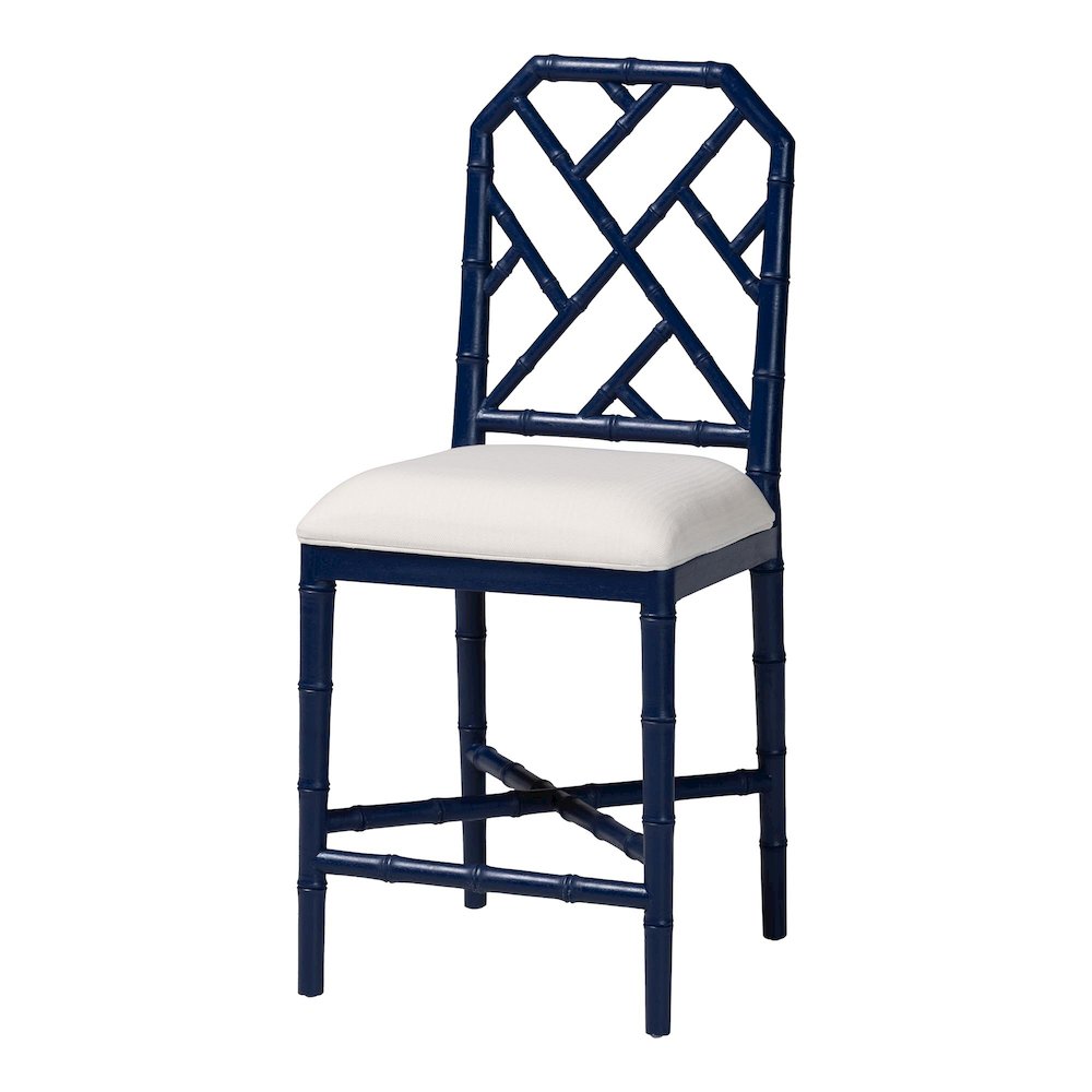 Sergio Wood Counter Stool, Navy Blue. Picture 1