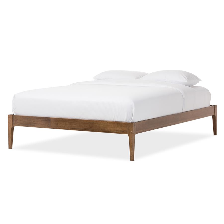 Walnut Finishing Solid Wood Queen Size Bed Frame "Walnut" Brown. Picture 1