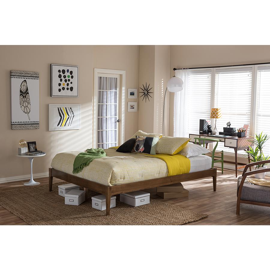 Walnut Finishing Solid Wood Queen Size Bed Frame "Walnut" Brown. Picture 4