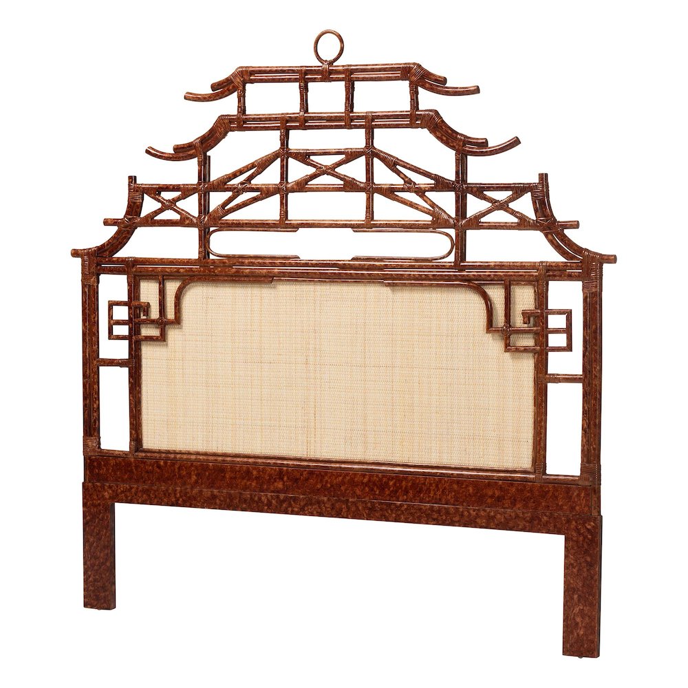 Tamiko Marbled Tortoise Rattan Freestanding Headboard, Queen. Picture 1