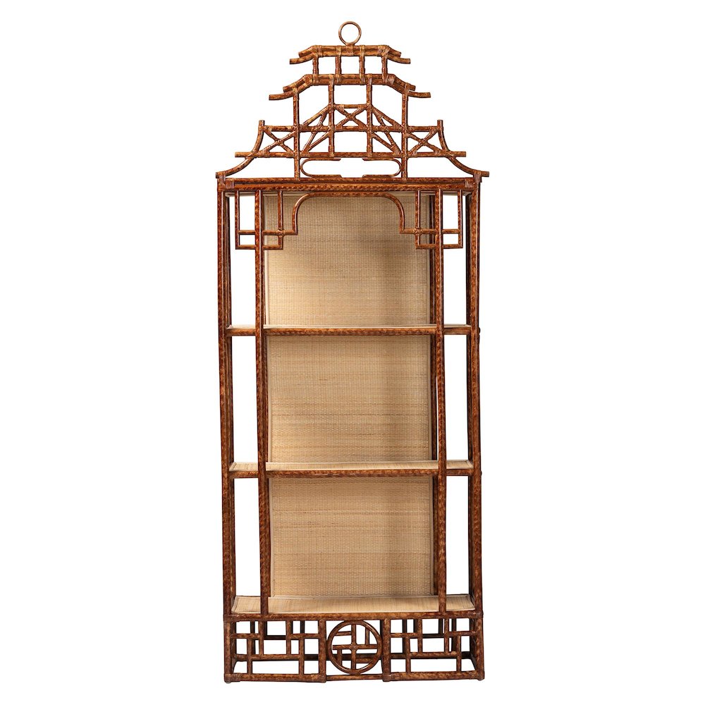 Tamiko Marbled Tortoise Rattan 3-Tier Accent Shelf. Picture 2