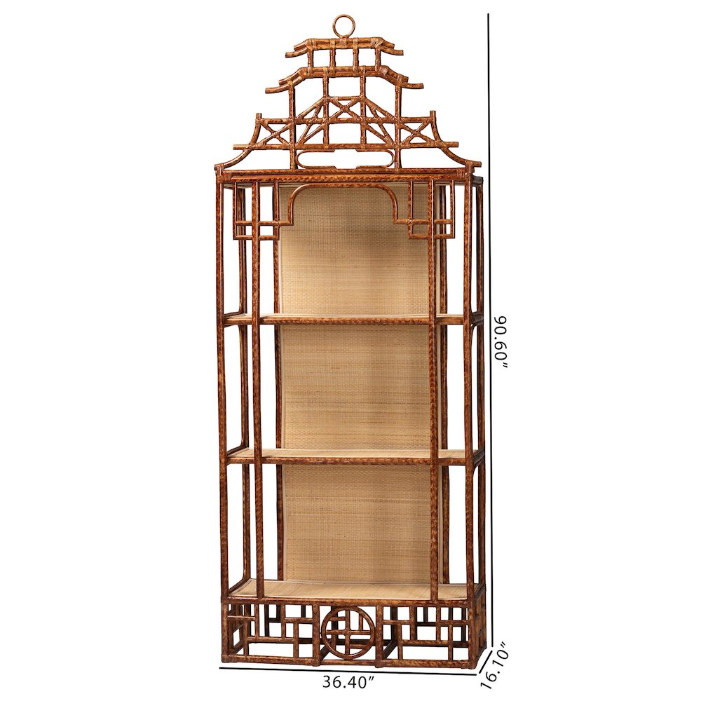 Tamiko Marbled Tortoise Rattan 3-Tier Accent Shelf. Picture 10