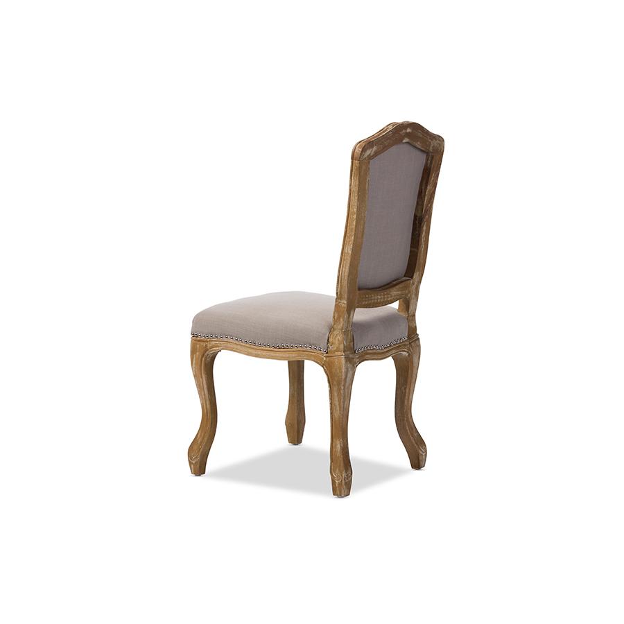 Cottage Weathered Oak Beige Fabric Upholstered Dining Side Chair. Picture 3