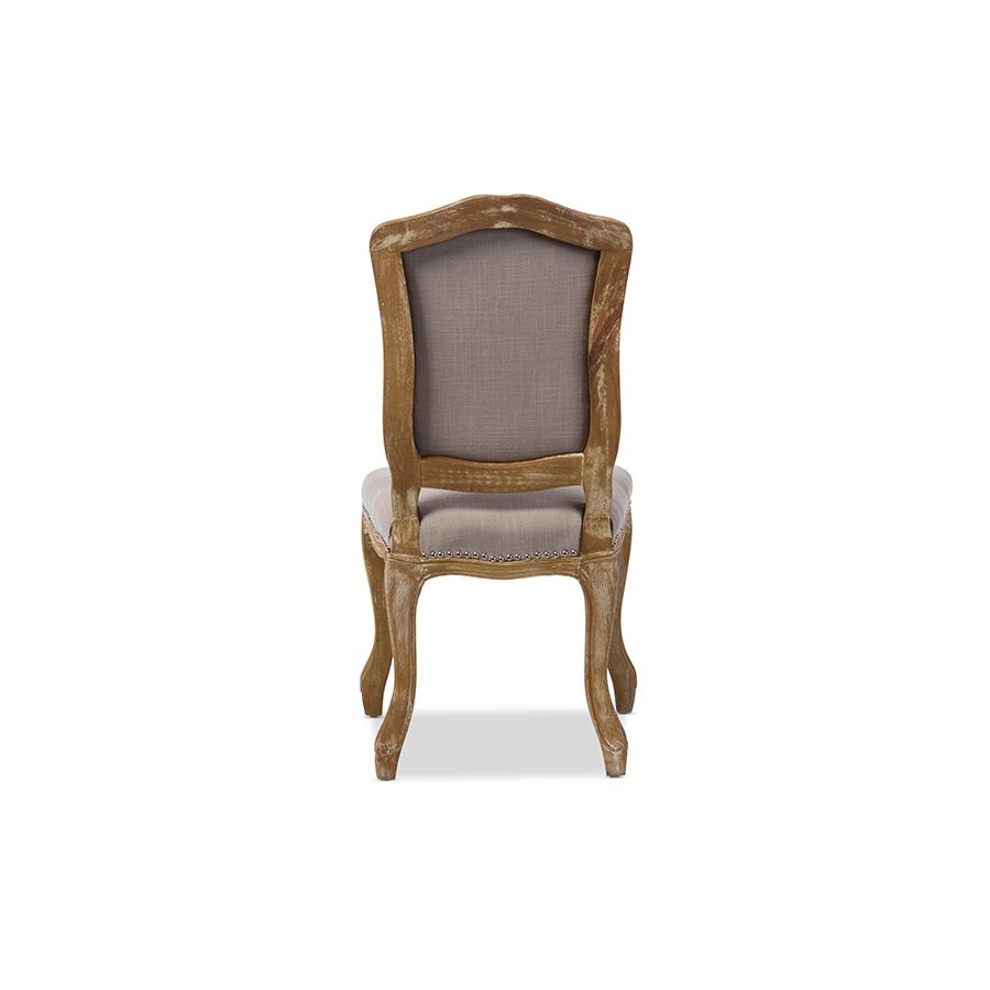 Cottage Weathered Oak Beige Fabric Upholstered Dining Side Chair. Picture 4