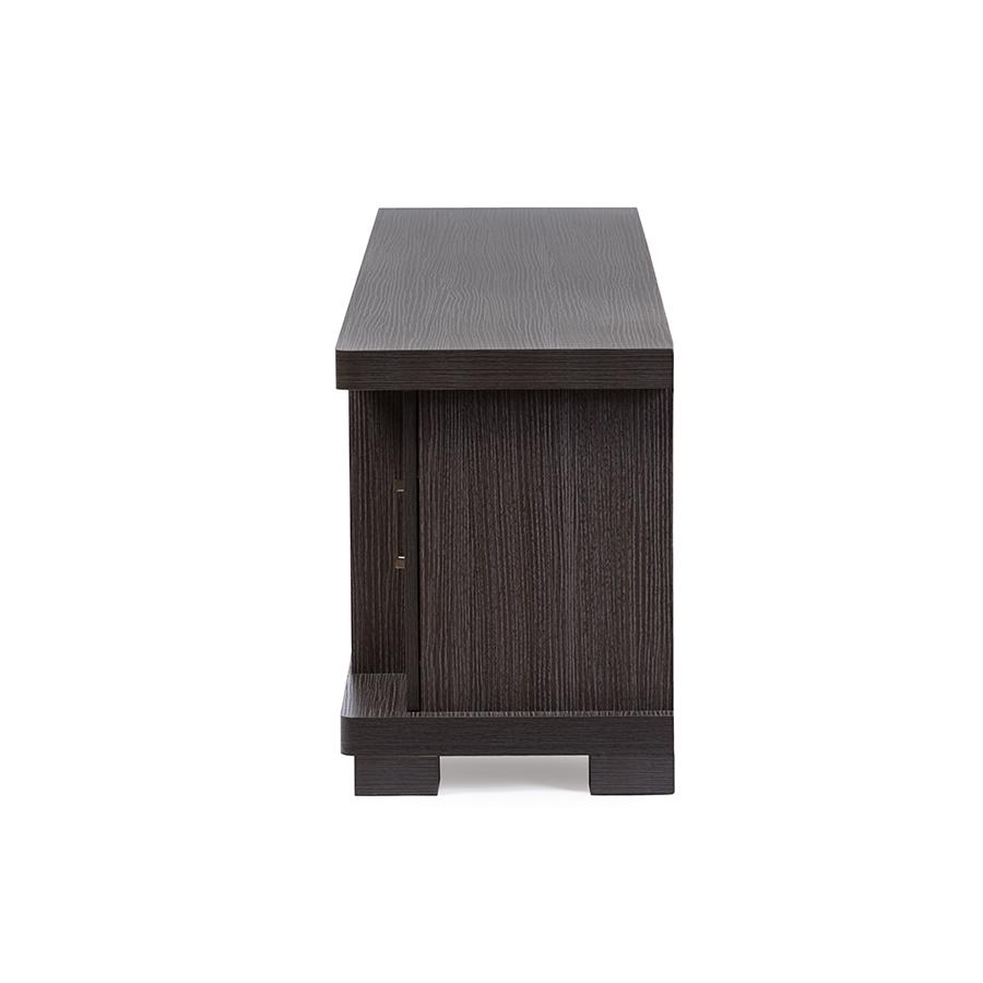 Viveka 70-Inch Greyish Dark Brown Wood TV Cabinet with 2 Glass Doors and 2 Doors. Picture 3