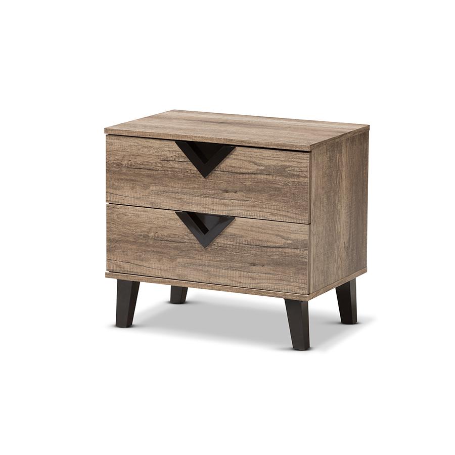Light Brown Wood 2-Drawer Nightstand. Picture 1