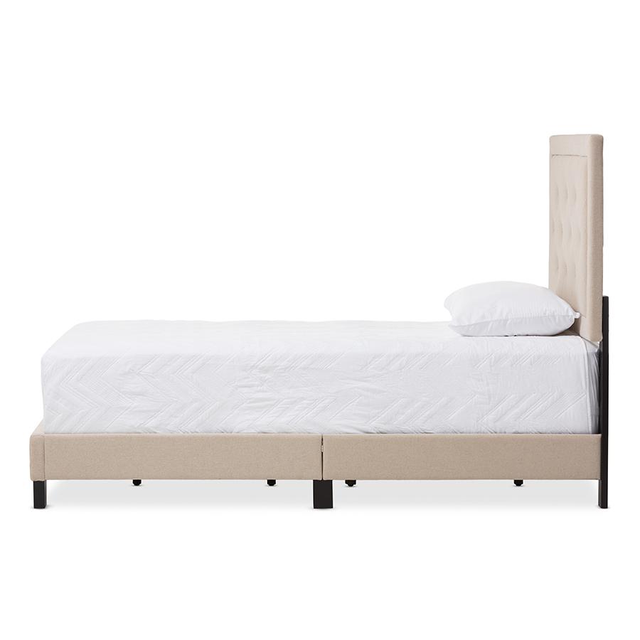 Paris Modern and Contemporary Beige Linen Upholstered Twin Size Tufting Bed. Picture 2
