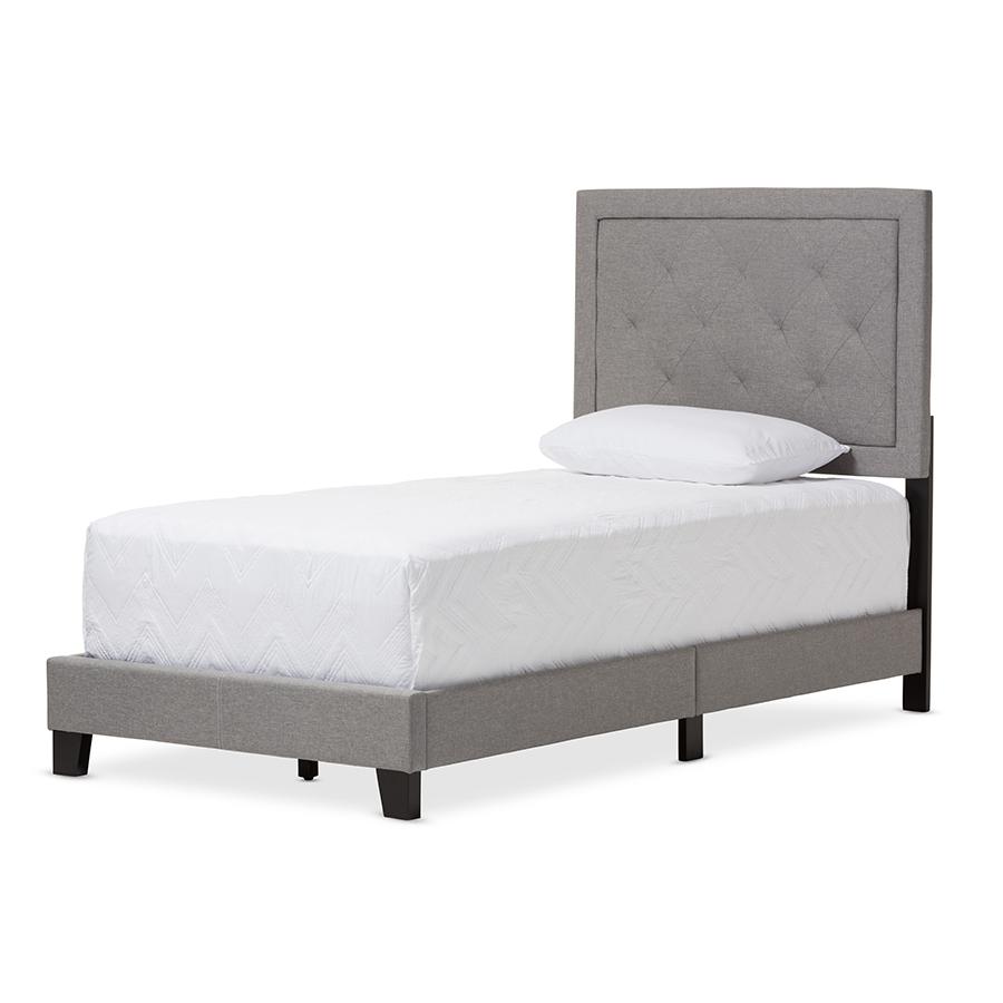 Grey Twin Size Tufting Bed. Picture 1