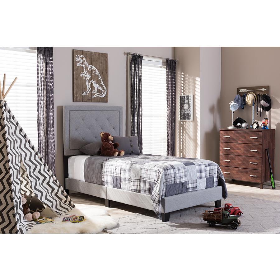 Grey Twin Size Tufting Bed. Picture 4