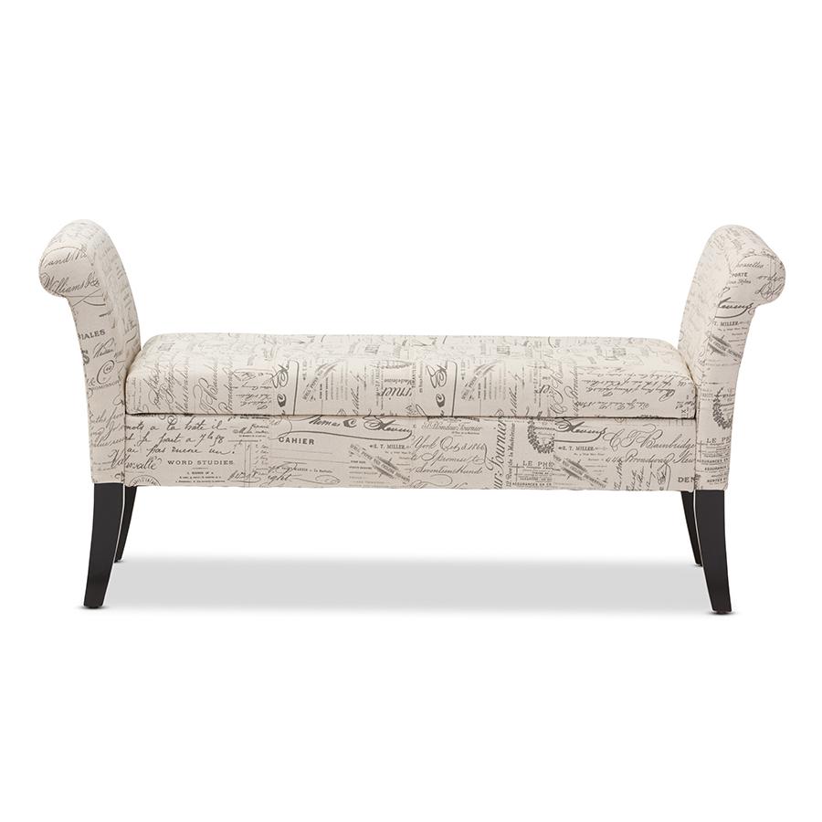 Script-Patterned Laundry Fabric Storage Ottoman Bench. Picture 1