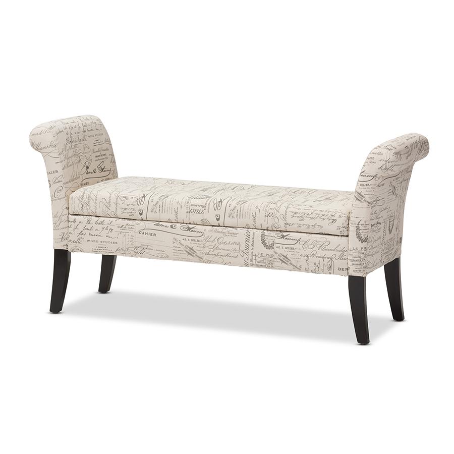 Script-Patterned Laundry Fabric Storage Ottoman Bench. Picture 2