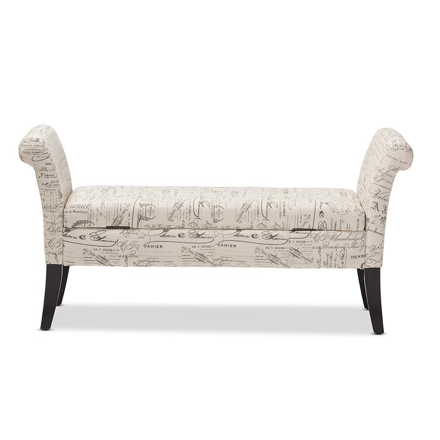 Script-Patterned Laundry Fabric Storage Ottoman Bench. Picture 4
