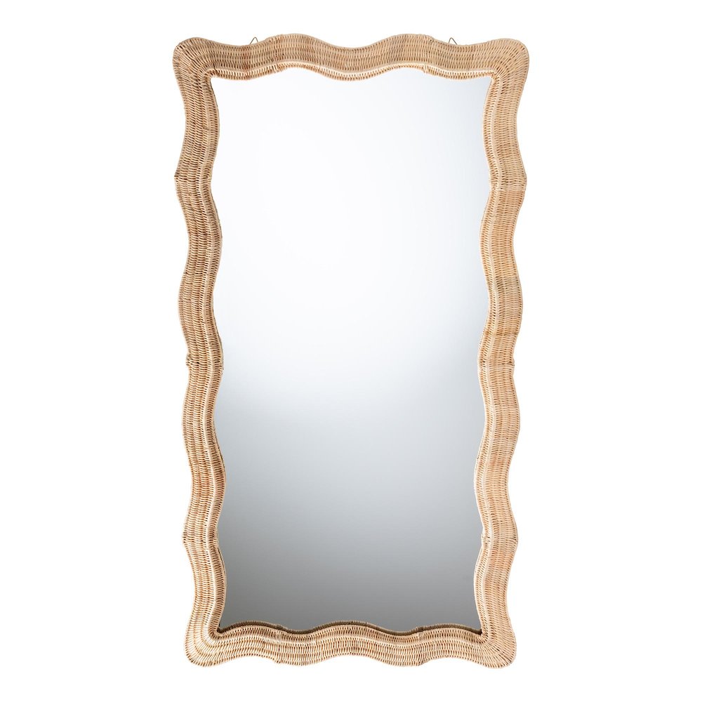 Hasana Natural Rattan Floor Mirror - Scalloped Frame Full Length Accent Mirror. Picture 1