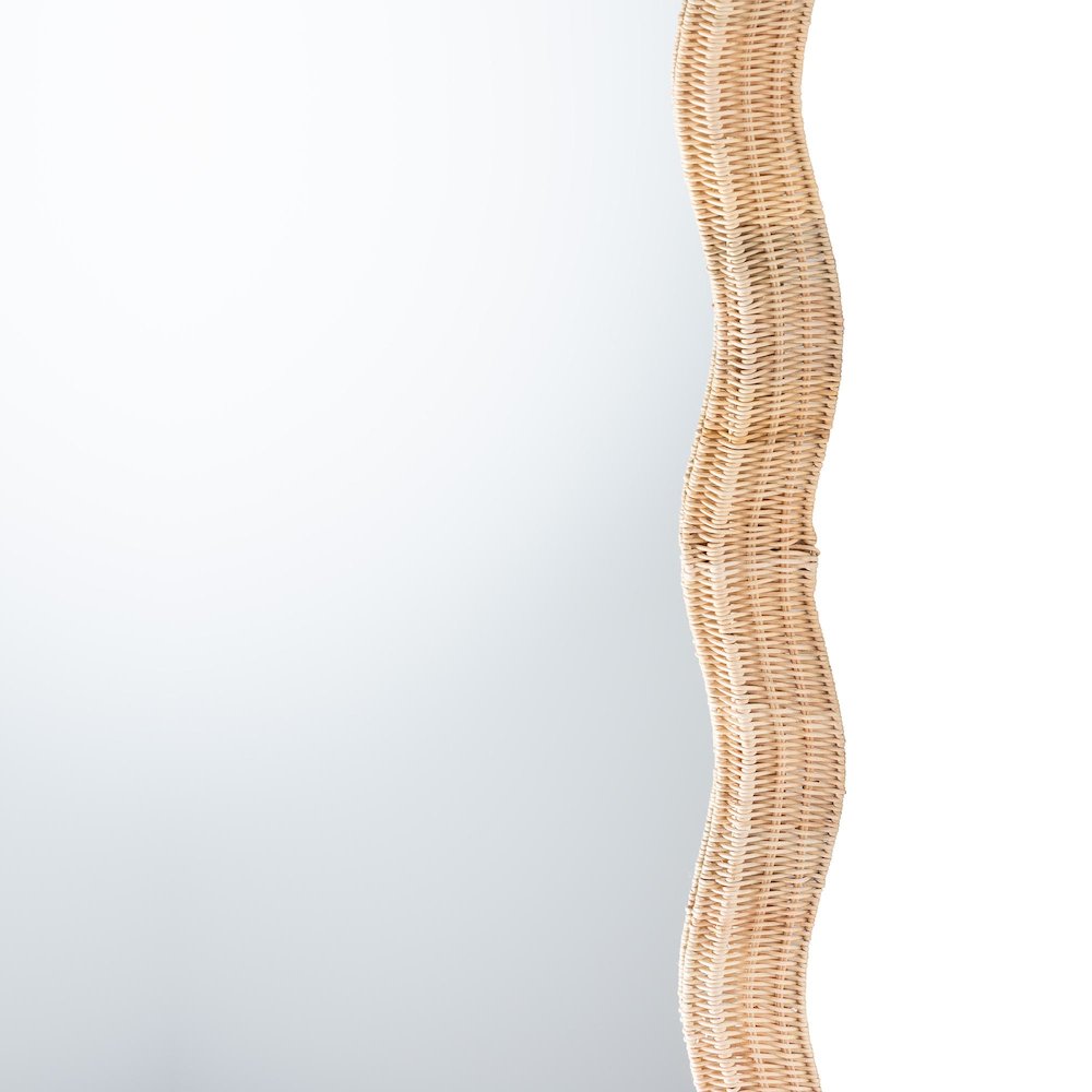 Hasana Natural Rattan Floor Mirror - Scalloped Frame Full Length Accent Mirror. Picture 3