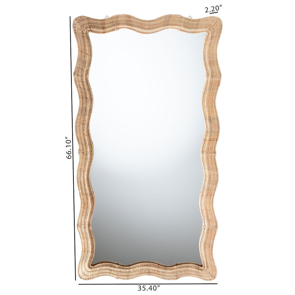 Hasana Natural Rattan Floor Mirror - Scalloped Frame Full Length Accent Mirror. Picture 5