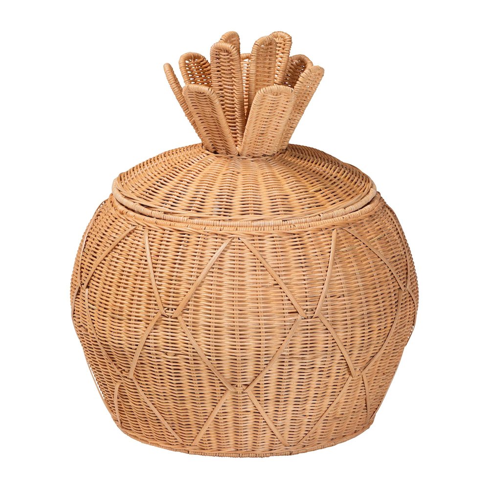 Pelham Natural Rattan Laundry Hamper - Handwoven Wicker Storage Basket, Small. Picture 1
