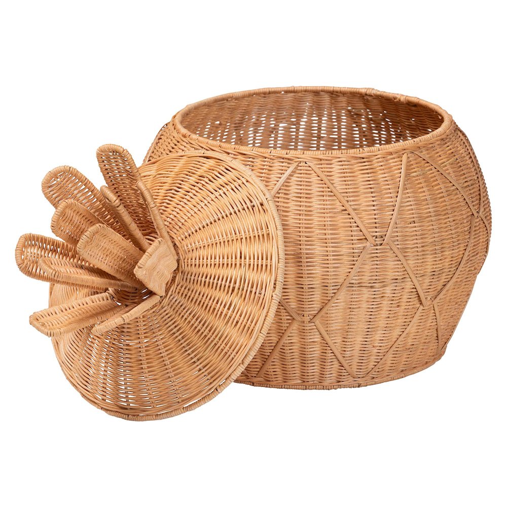Pelham Natural Rattan Laundry Hamper - Handwoven Wicker Storage Basket, Small. Picture 2