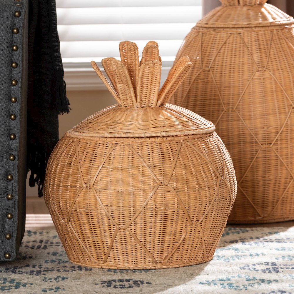 Pelham Natural Rattan Laundry Hamper - Handwoven Wicker Storage Basket, Small. Picture 5