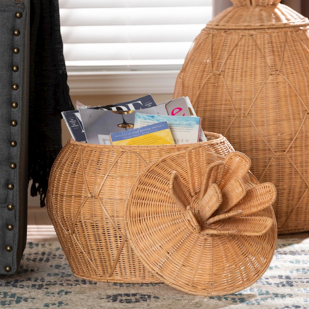 Pelham Natural Rattan Laundry Hamper - Handwoven Wicker Storage Basket, Small. Picture 6
