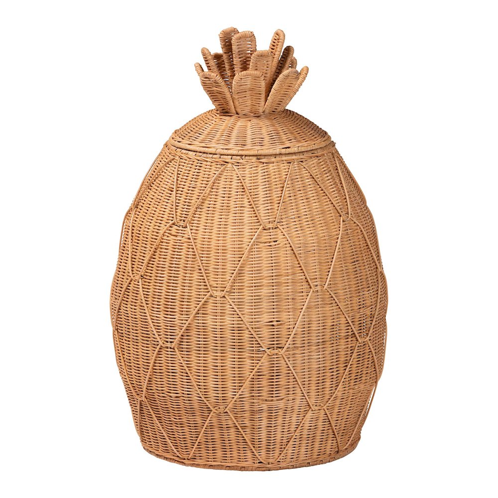 Pelham Natural Rattan Laundry Hamper - Handwoven Wicker Storage Basket, Large. Picture 1